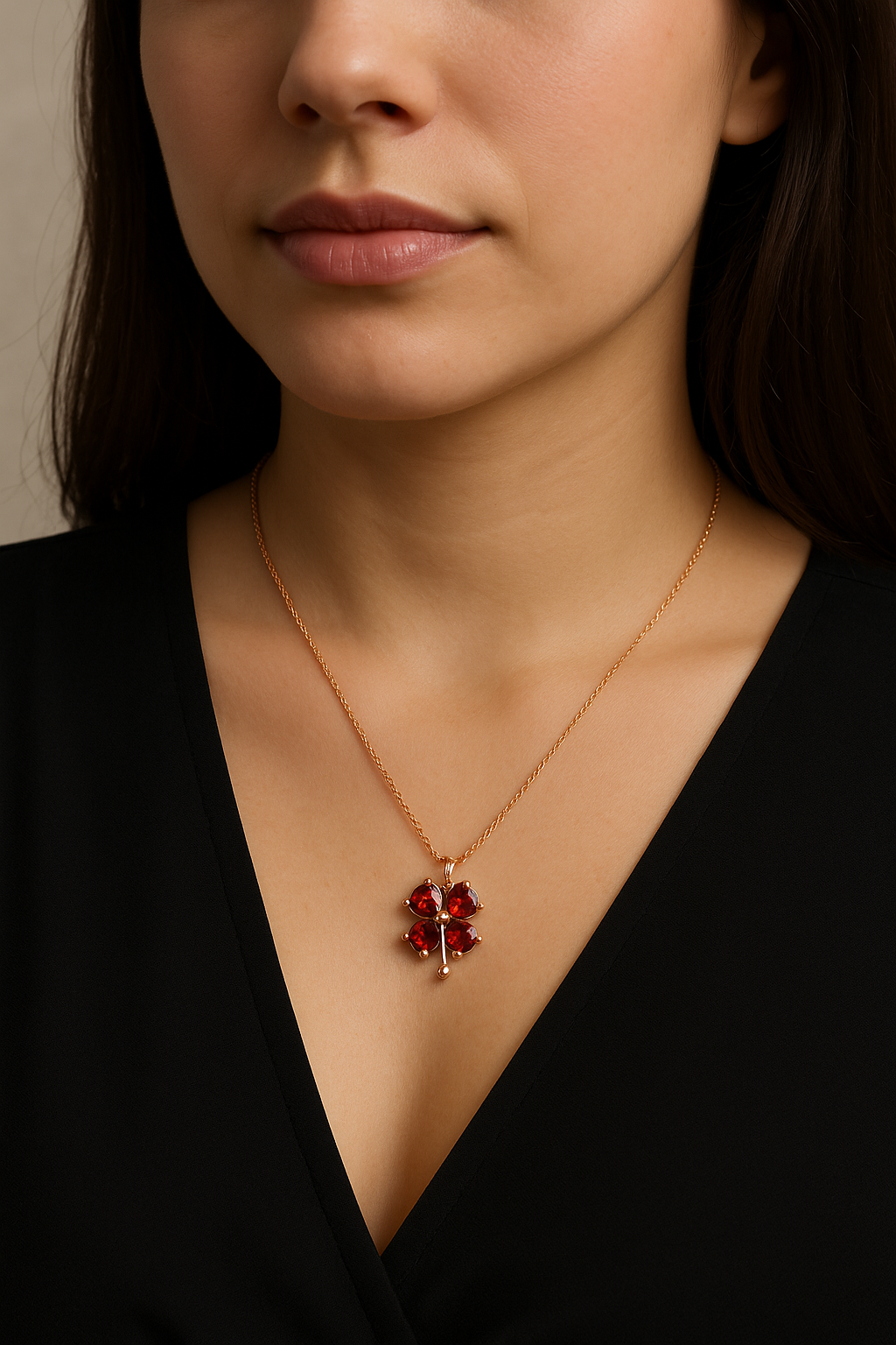 Heart Clover Ruby Necklace