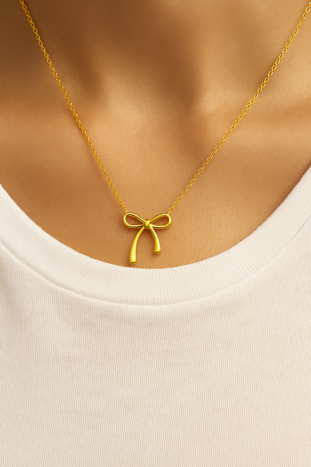 Golden Bow Charm Necklace