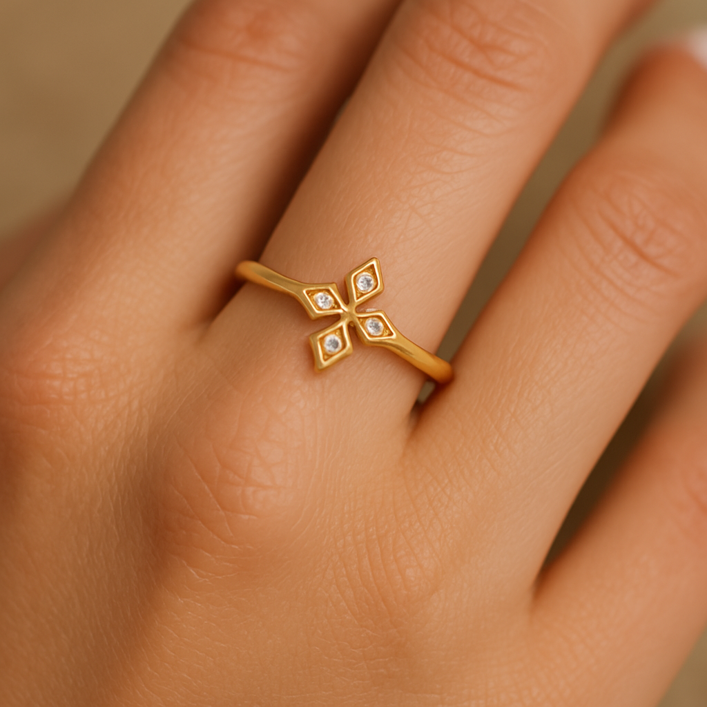 Golden Cross Diamond Ring