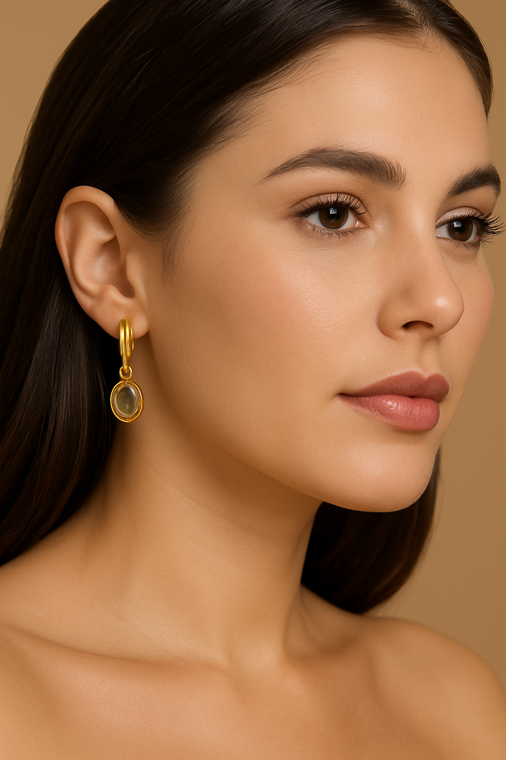 Green Gemstone Oval Earrings