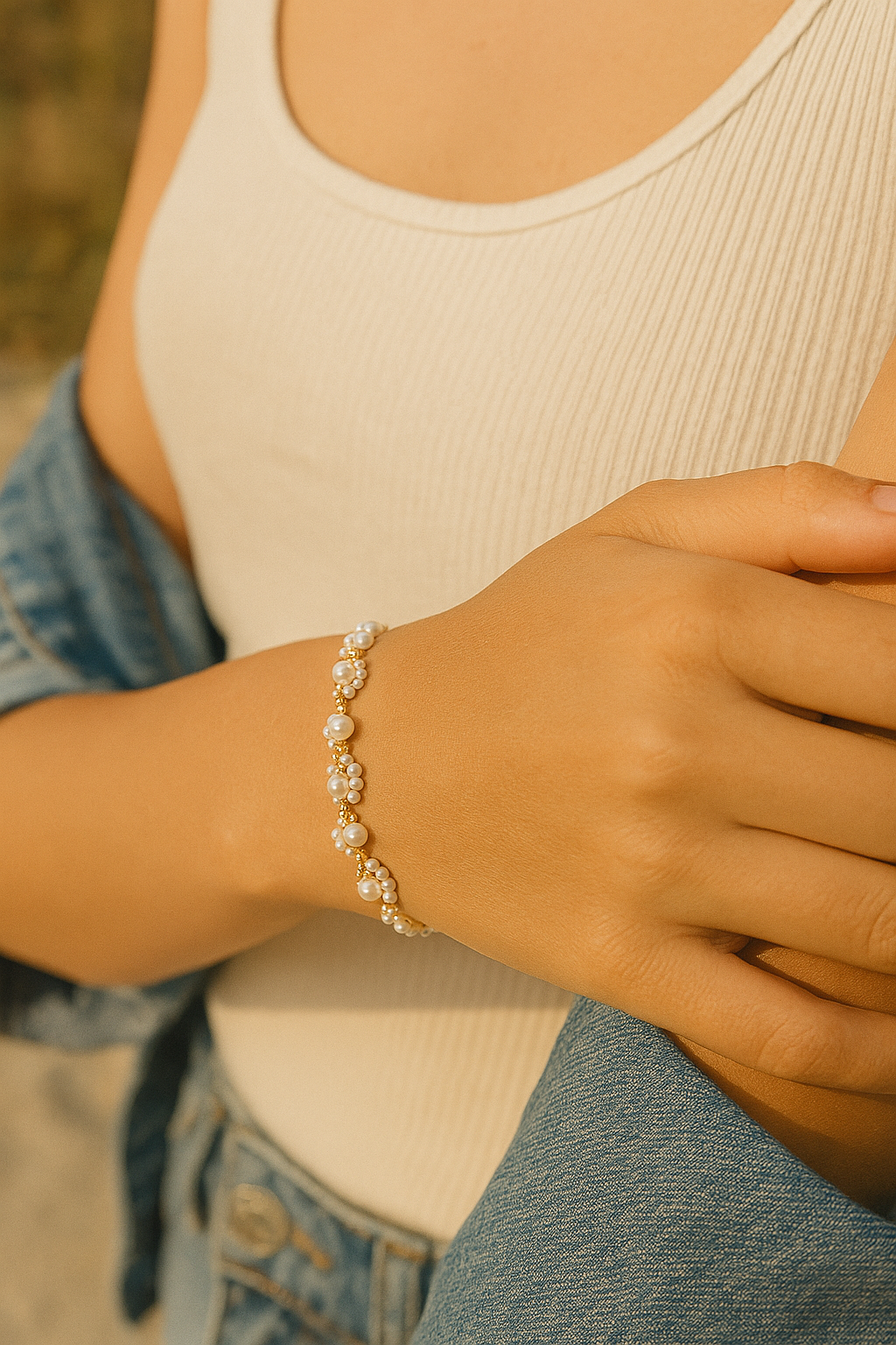 Golden Dew Pearl Chain Bracelet