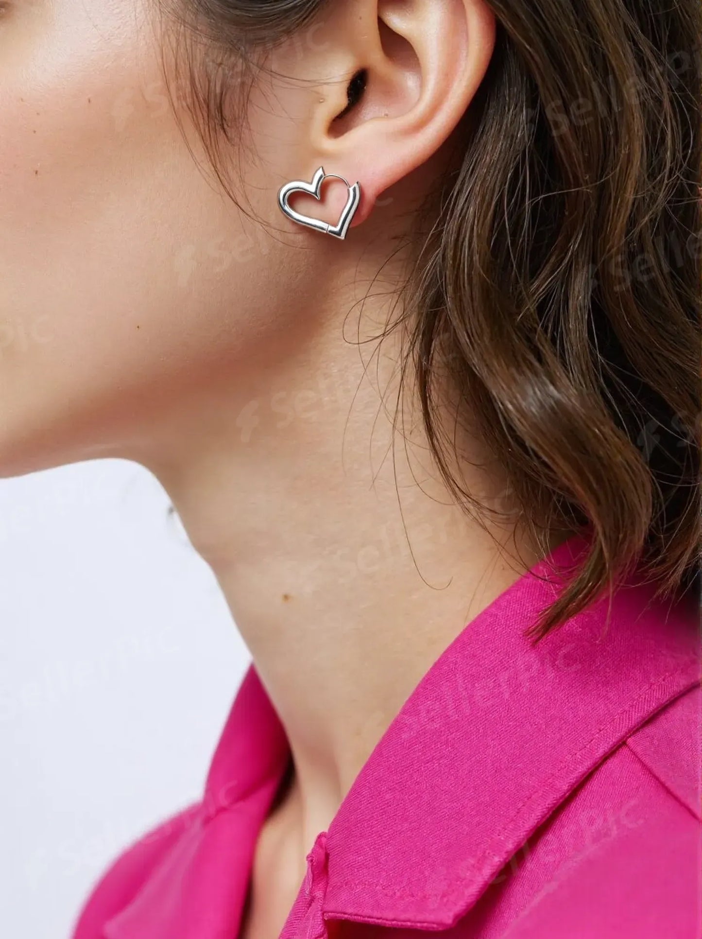 Silver Heart Hoop Earrings