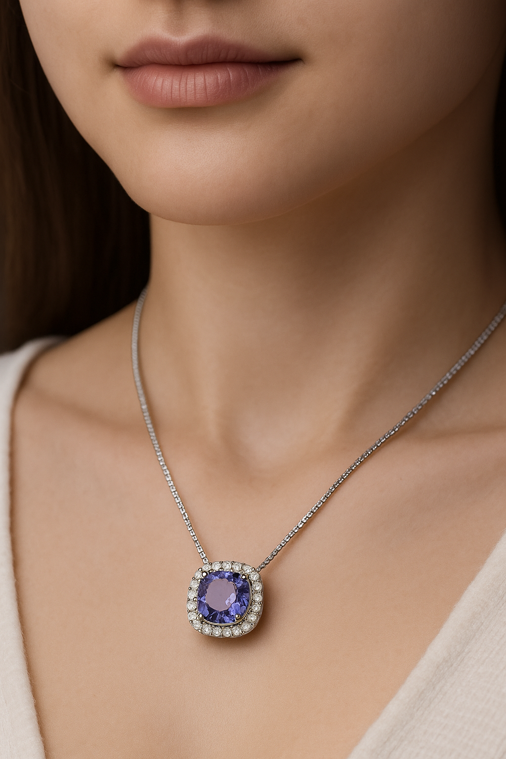 Royal Sapphire Halo Pendant