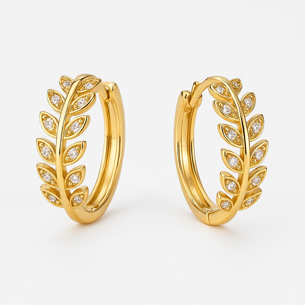 Gold Leaf Pattern Hoop Earring
