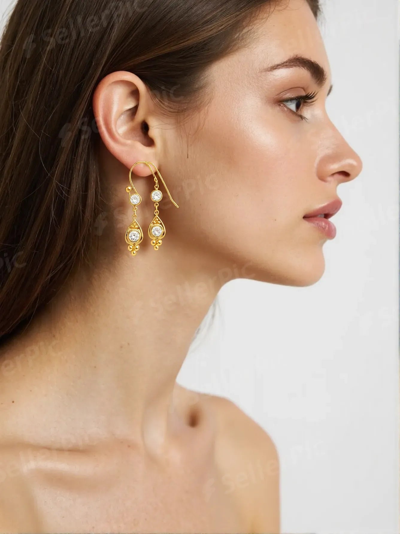 Gold Crystal Chain Drop Earrings