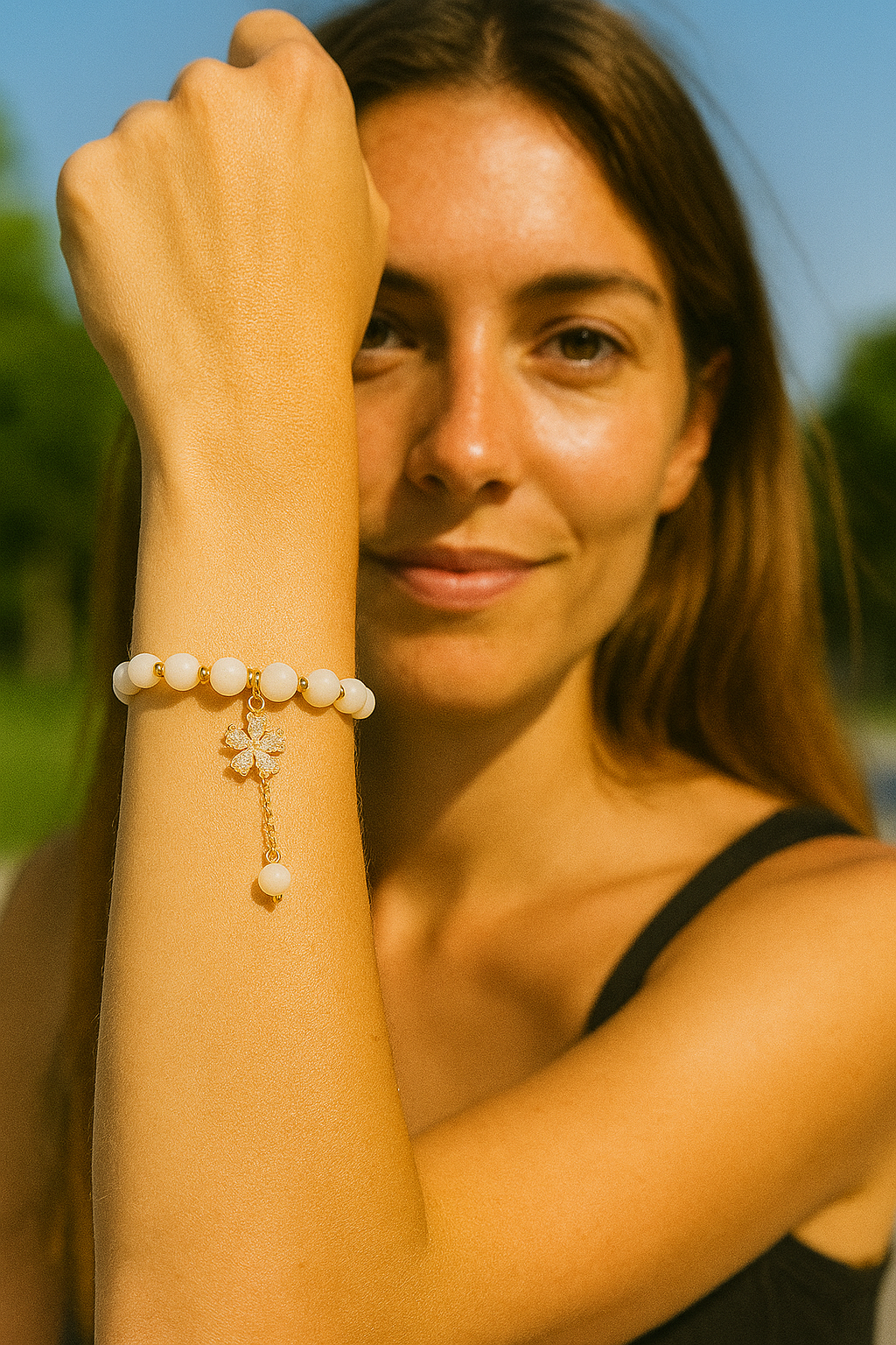 Cream Blossom Dangle Bracelet