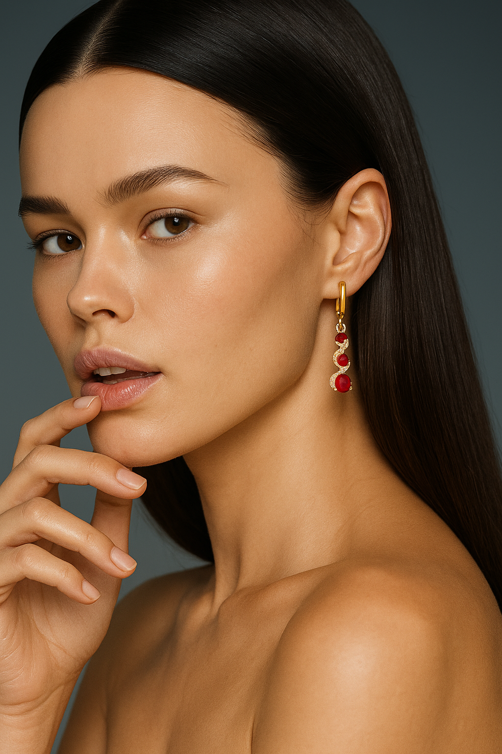 Red Ruby Spiral Drop Earrings
