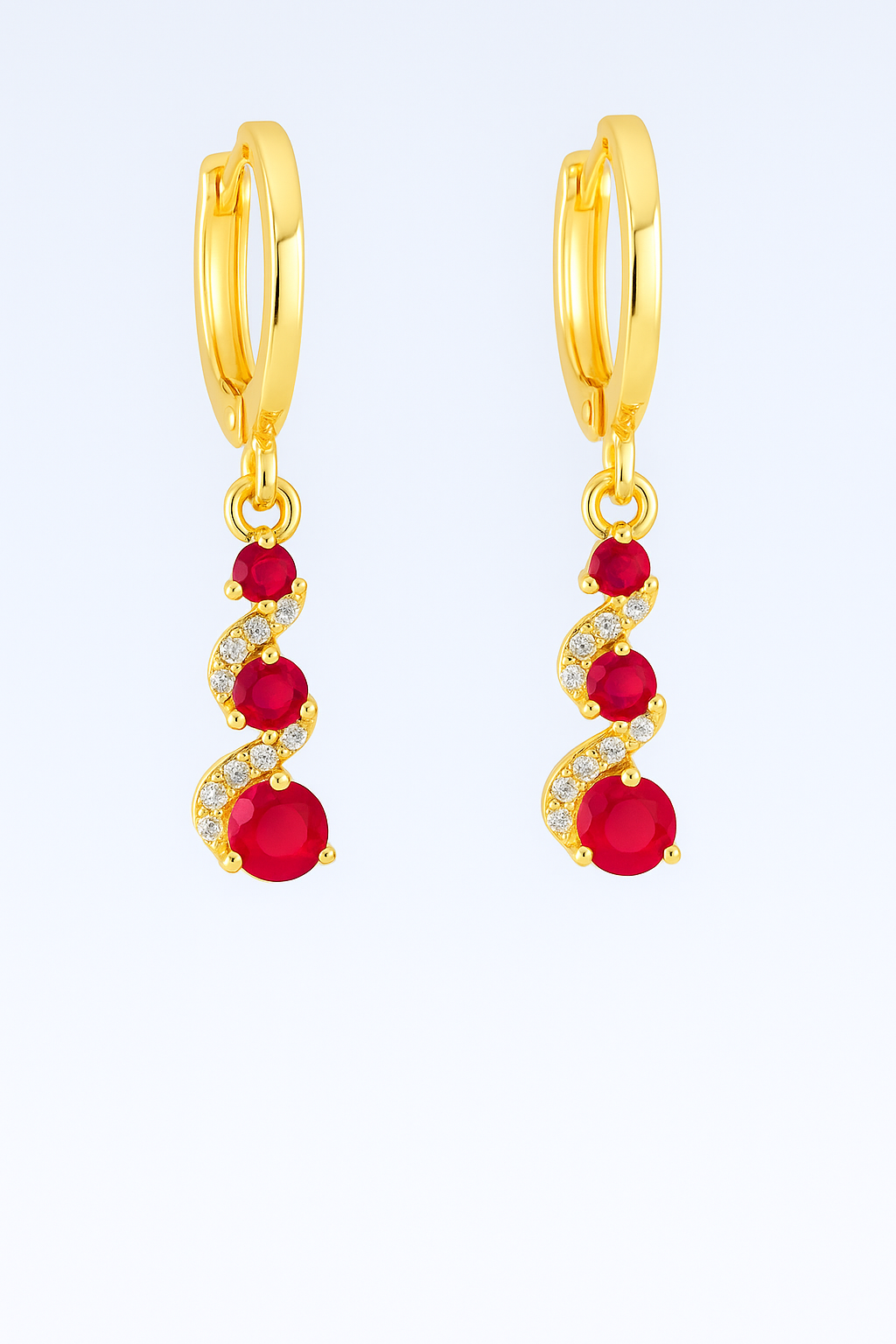 Red Ruby Spiral Drop Earrings