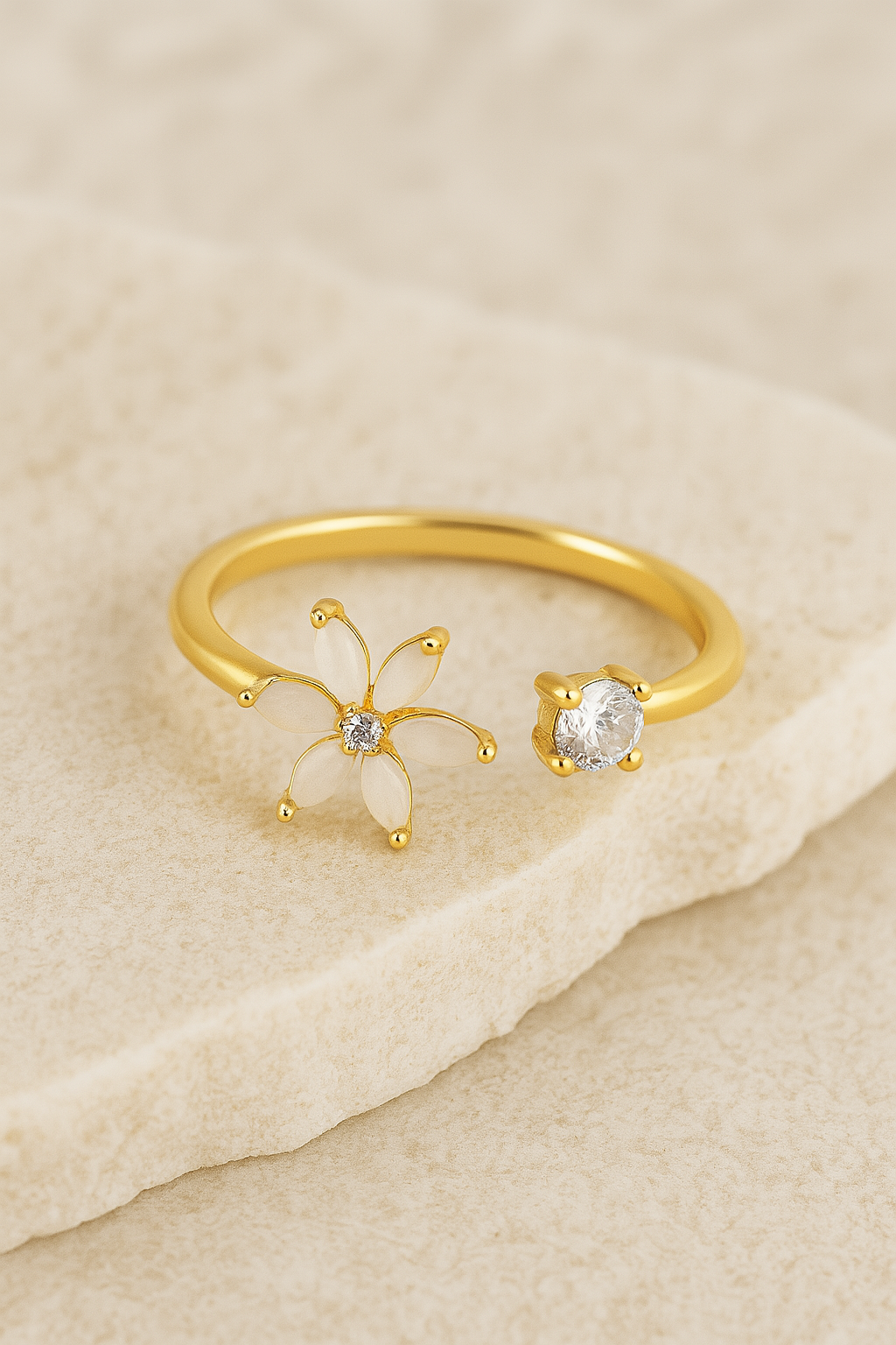 Minimal Floral & Stone Ring