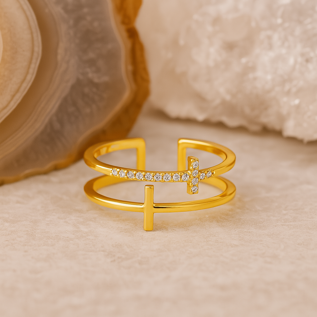 Double Cross Pavé Ring