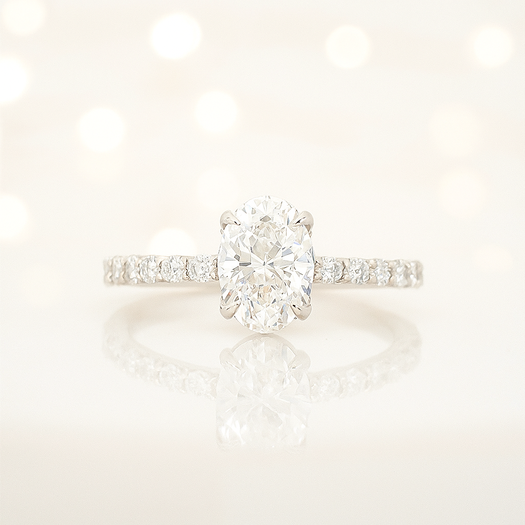 The Grace Band – Oval-Cut Lab Grown Diamond Ring in 14k Pavé Setting