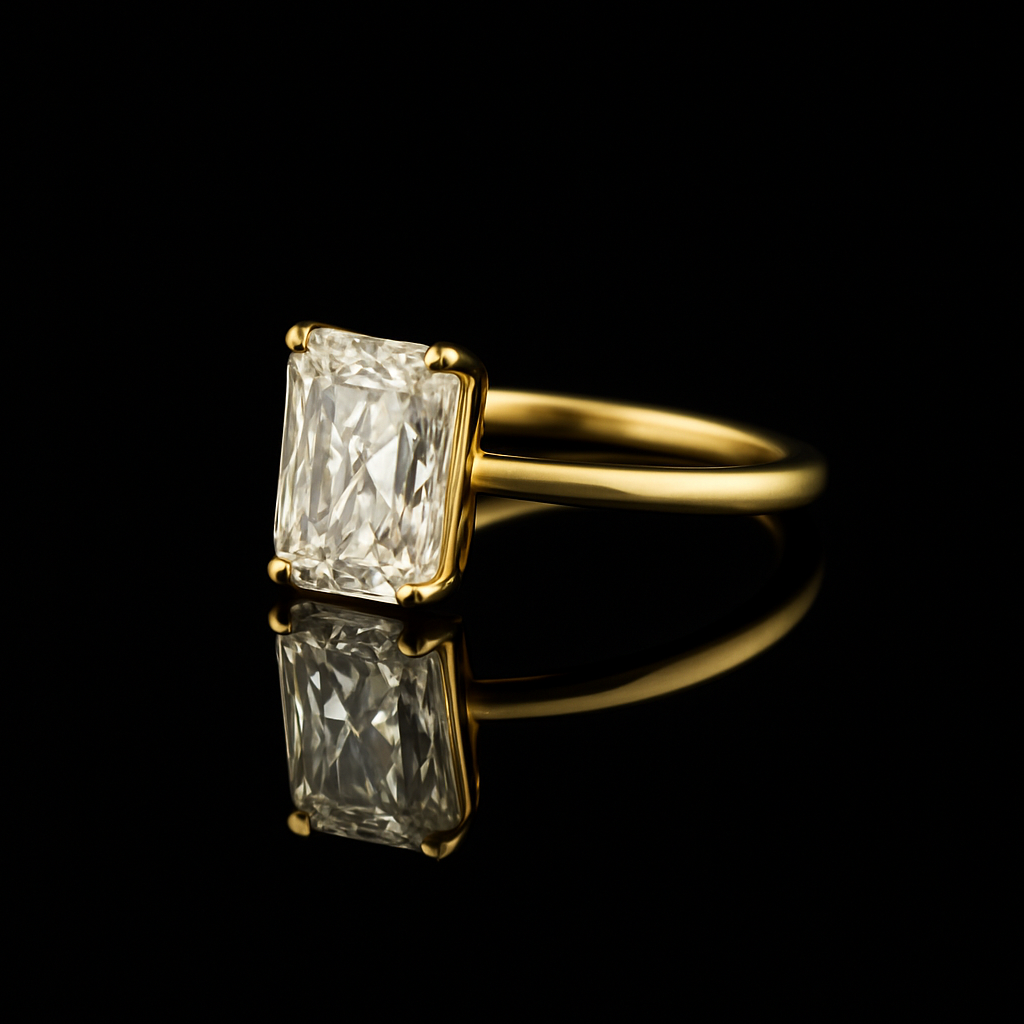 Radiant-Cut Moissanite Engagement Ring in Yellow Gold – D Color, VVS1 Clarity