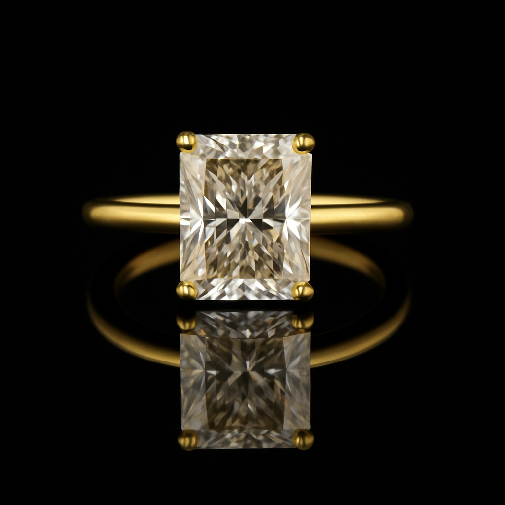 Radiant-Cut Moissanite Engagement Ring in Yellow Gold – D Color, VVS1 Clarity