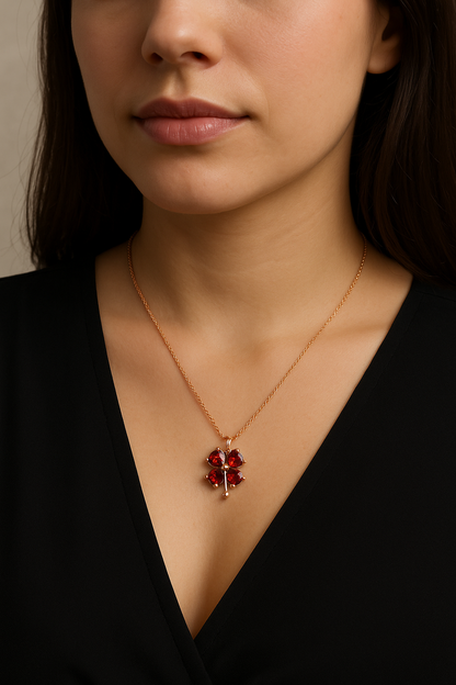 Heart Clover Ruby Necklace