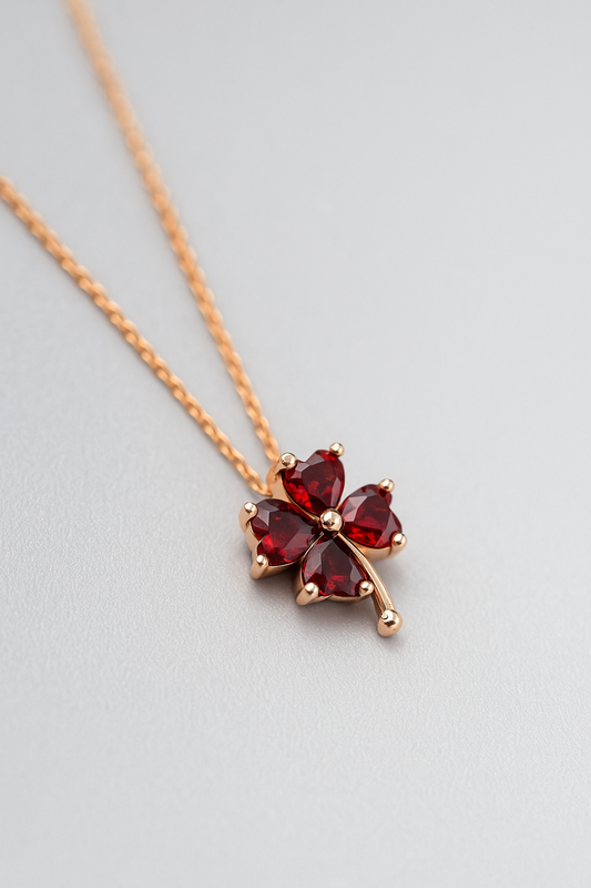 Heart Clover Ruby Necklace
