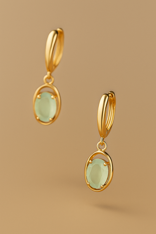 Green Gemstone Oval Earrings