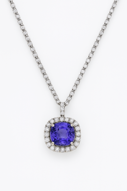 Royal Sapphire Halo Pendant
