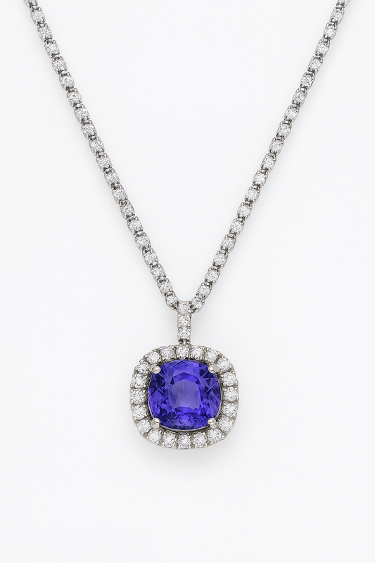 Royal Sapphire Halo Pendant