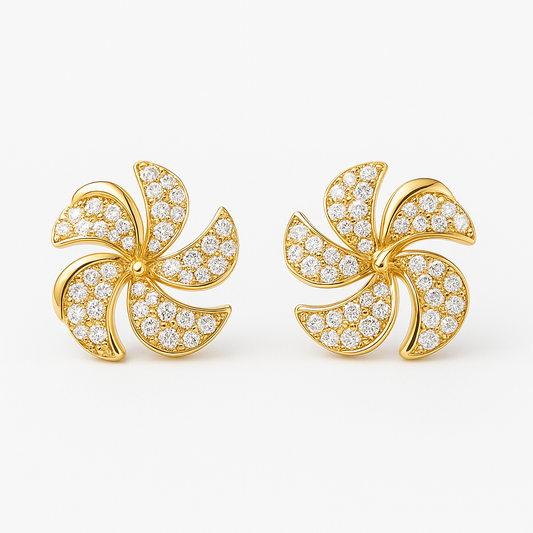 Golden Floral Diamond Studs