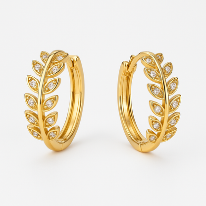 Gold Leaf Pattern Hoop Earring