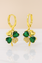 Green Clover Heart Dangle Earrings