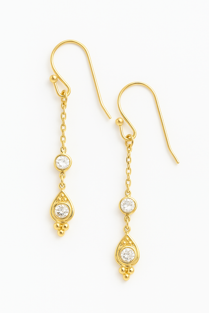 Gold Crystal Chain Drop Earrings