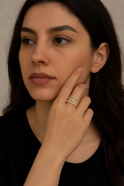 Wide Floral Diamond Band