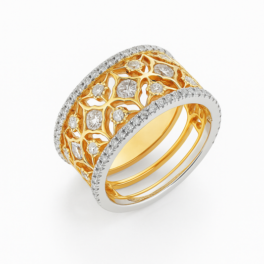 Wide Floral Diamond Band
