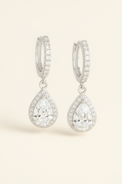 Teardrop Halo Crystal Earrings (Silver Base)