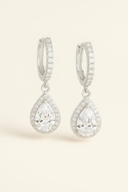 Teardrop Halo Crystal Earrings (Silver Base)