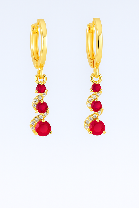 Red Ruby Spiral Drop Earrings