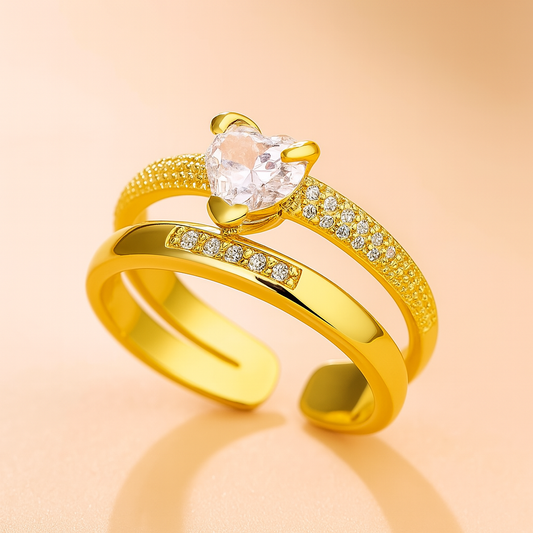 Double Band Heart-Cut Stone Ring