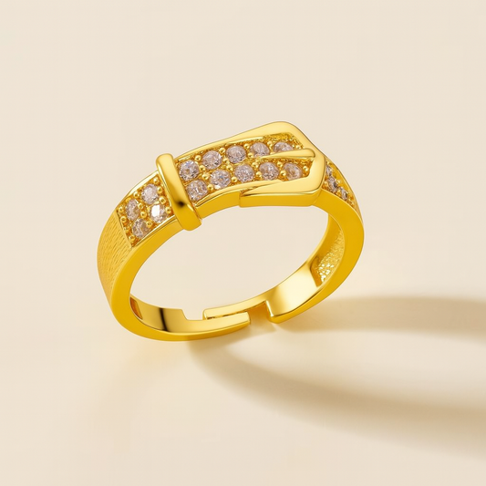 Buckle-Inspired Ring with Diamonds
