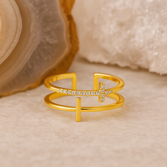 Double Cross Pavé Ring