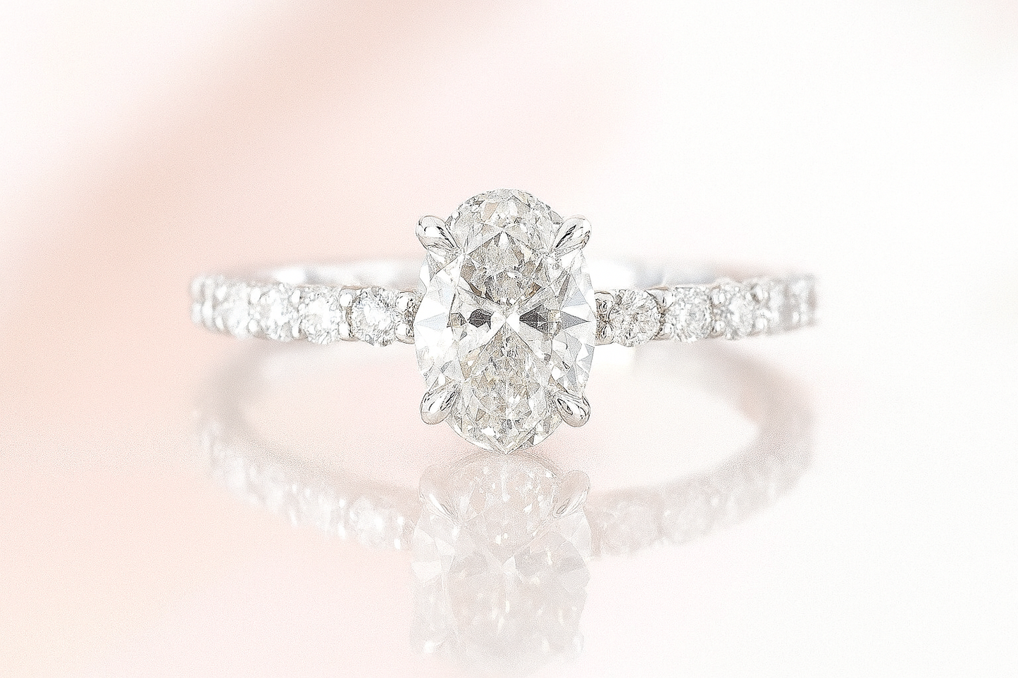 The Grace Band – Oval-Cut Lab Grown Diamond Ring in 14k Pavé Setting