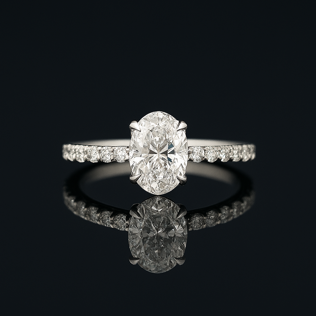 The Grace Band – Oval-Cut Lab Grown Diamond Ring in 14k Pavé Setting