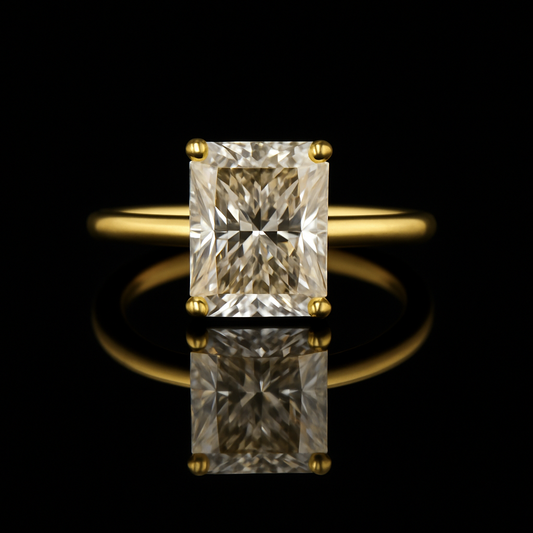 Radiant-Cut Moissanite Engagement Ring in Yellow Gold – D Color, VVS1 Clarity